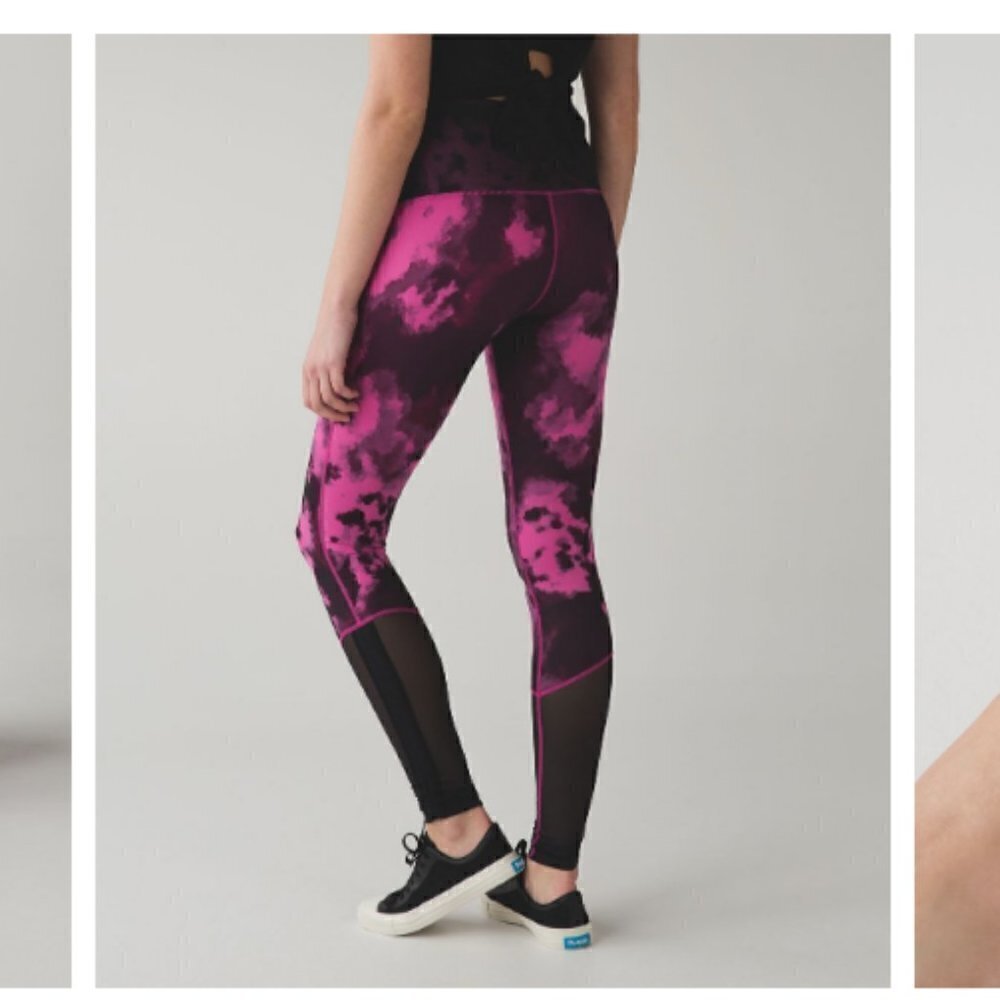 Lululemon Sweaty Endeavor Pink Fuschia Raspberry and Black Legging Size 6 - Picture 6 of 14
